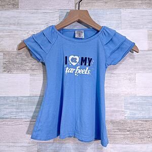 UNC Tarheels Ruffle Sleeve Graphic Tee Blue Cotton Blend Toddler Girl 18M
